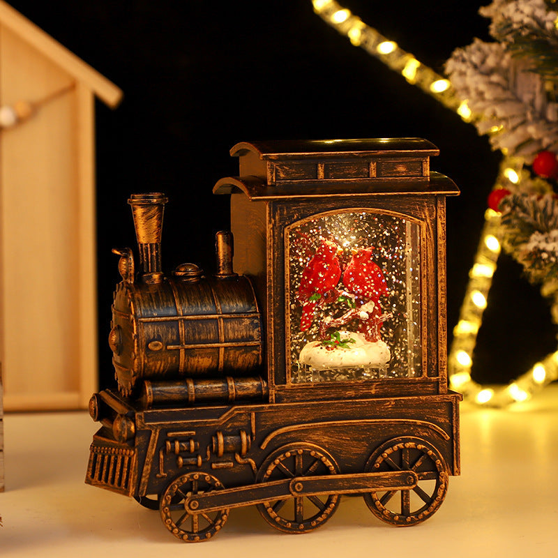 Small Train Christmas Interior Luminous Water Injection Desktop Decoration