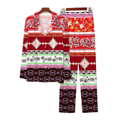 European And American Style 3D Digital Printed Button-up Shirt Comfortable Pajama Pants