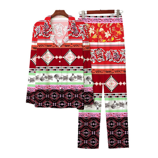 European And American Style 3D Digital Printed Button-up Shirt Comfortable Pajama Pants