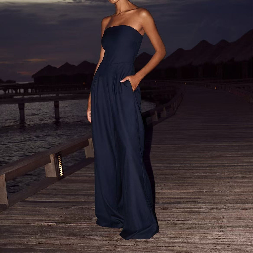 Women's Backless Wide Leg Jumpsuit - Tube Top