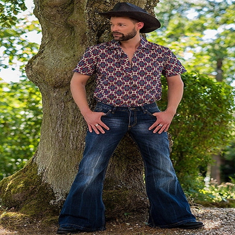 Cowboy Bell-bottom Punk Style Retro Embroidered Stretch Denim Men