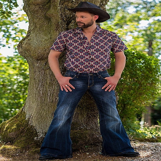 Cowboy Bell-bottom Punk Style Retro Embroidered Stretch Denim Men
