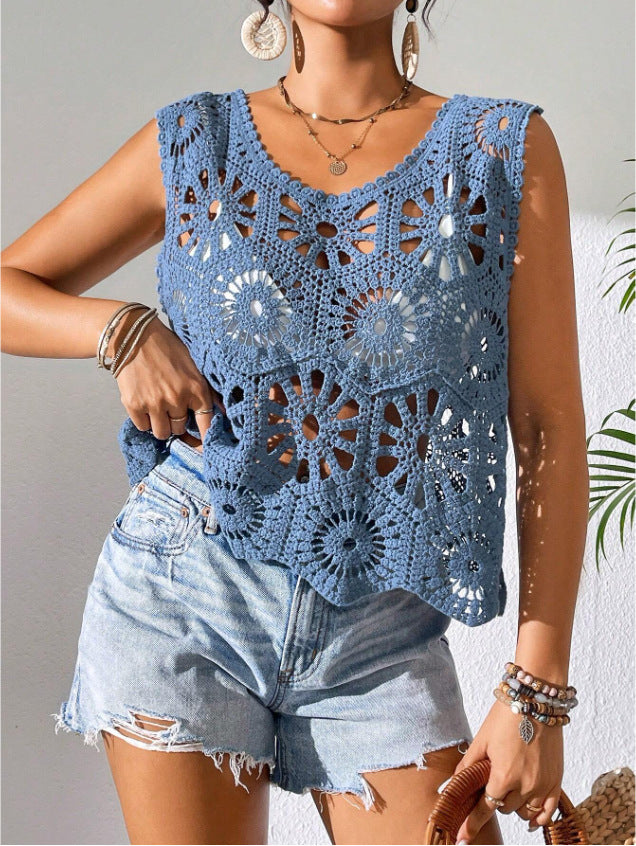 Women's V-neck Bohemian Hollow Crochet Sleeveless Vest