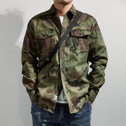Men's Distressed Washed Camouflage Collar Casual Jacket