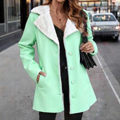 Women's Solid Color Plush Lapel Mid-length Coat