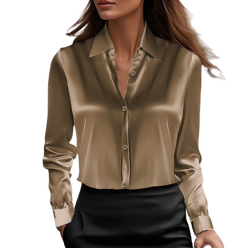 Autumn Fashion Temperament Solid Color Lapel Long Sleeve Shirt Women's Clothing