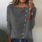 Round Neck Long Sleeve Button Sweater New Women
