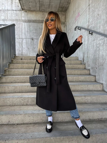 Women's Double-Breasted Winter Coat with Belt