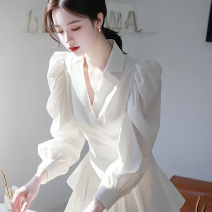 French Temperament High-end Fashion Socialite Waist-cinching Shirt