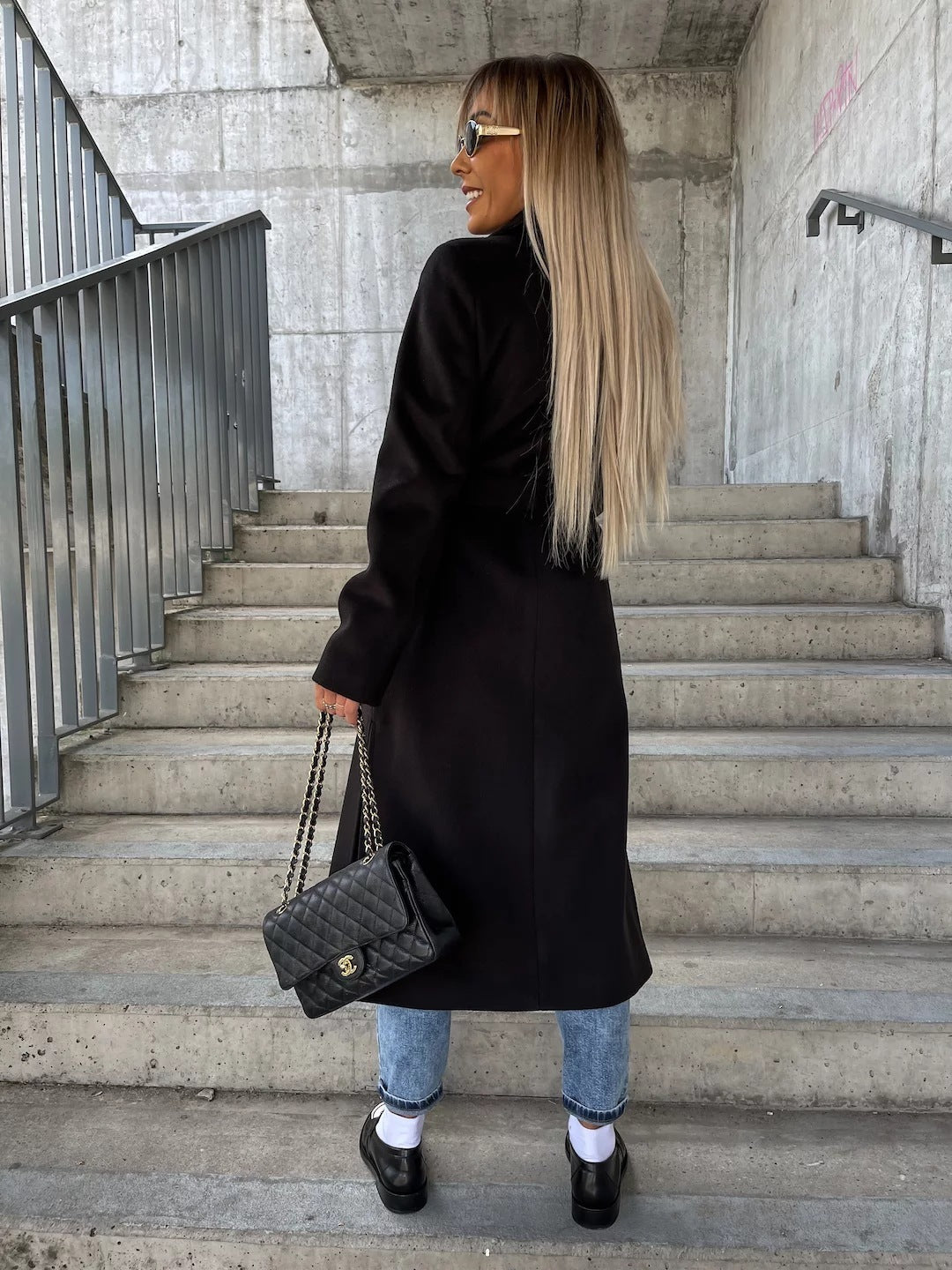 Women's Double-Breasted Winter Coat with Belt