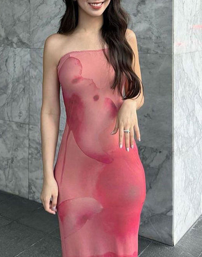 Lady's Sexy Strapless Slim-fit Printed Maxi Dress