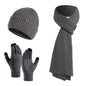 Winter Solid Color Scarf Hat Gloves Knitted Three-piece Suit
