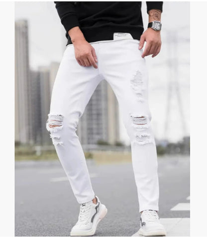 Men's Solid Color Cuffed Straight Jeans Casual And Comfortable Slim Fit