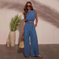 Women's Casual Personality Denim Tube Top Braided Rope Wide Leg Pants Set