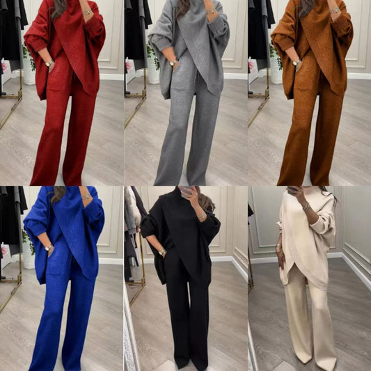 V-neck Single-breasted Slim-fit Knitwear Two-piece Set