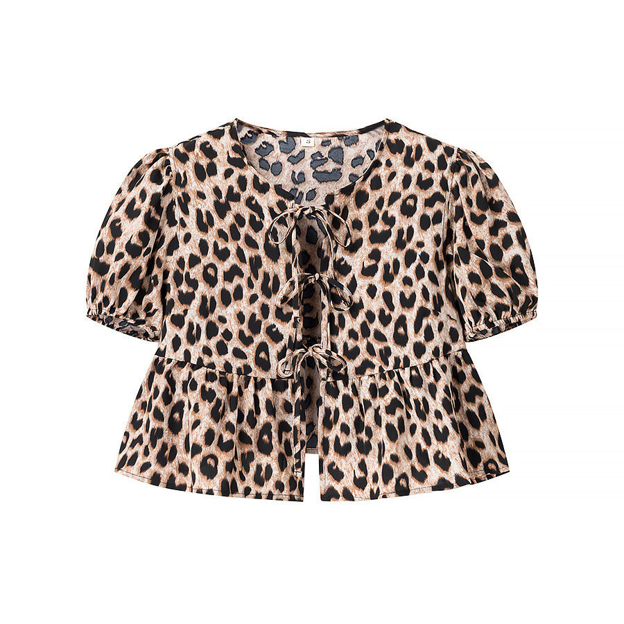 Sexy Leopard Print Bubble Sleeve Top Cardigan