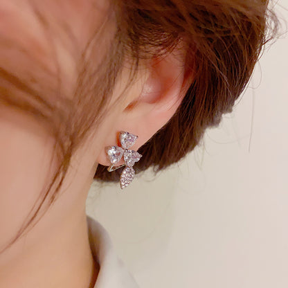 Female Personality Fashion Zircon Three Leaf Flower Earnail