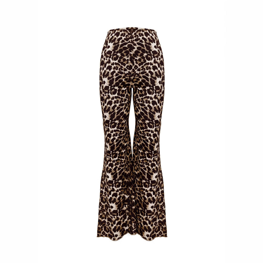 Casual Sexy Knitted Stretch Elastic Leopard Print Flared Pants