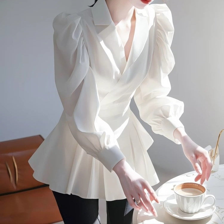 French Temperament High-end Fashion Socialite Waist-cinching Shirt
