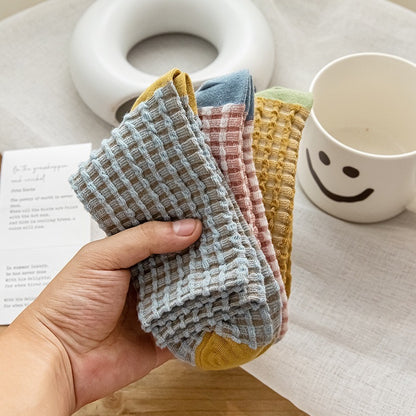 Checkerboard Color-blocked Mid-calf Cotton Sweat-absorbing Long Socks