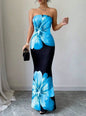 Lady's Sexy Strapless Slim-fit Printed Maxi Dress