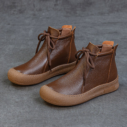 Top-grain Cowhide Flat-bottomed Anti-collision Round-toe High-top Women's Top