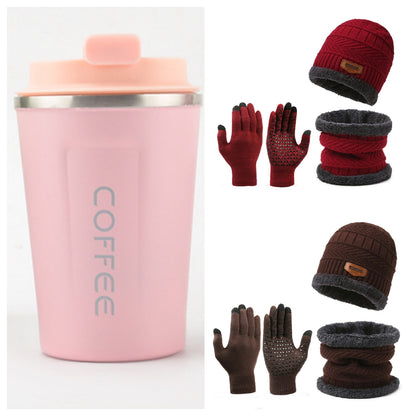 Men's Winter Scarf Gloves Three-piece Set Fleece-lined Warm Knitted Hat