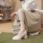 French Chunky Heel Fairy Style Pearls Strap Mary Jane Shoes