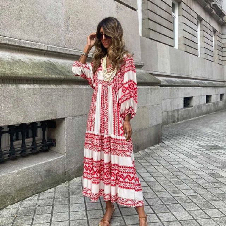 Women's Vintage Printed Bohemian Maxi Dress