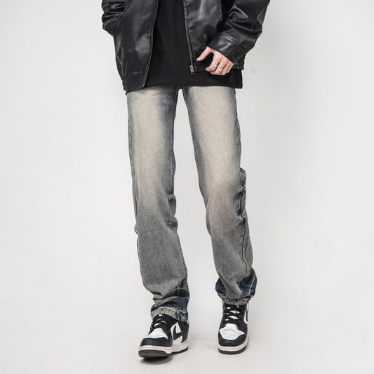 High Street Washed Yellow Mud Dyed Loose Straight Jeans