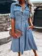 Women's Single-Breasted Denim Shirt Dress - Summer