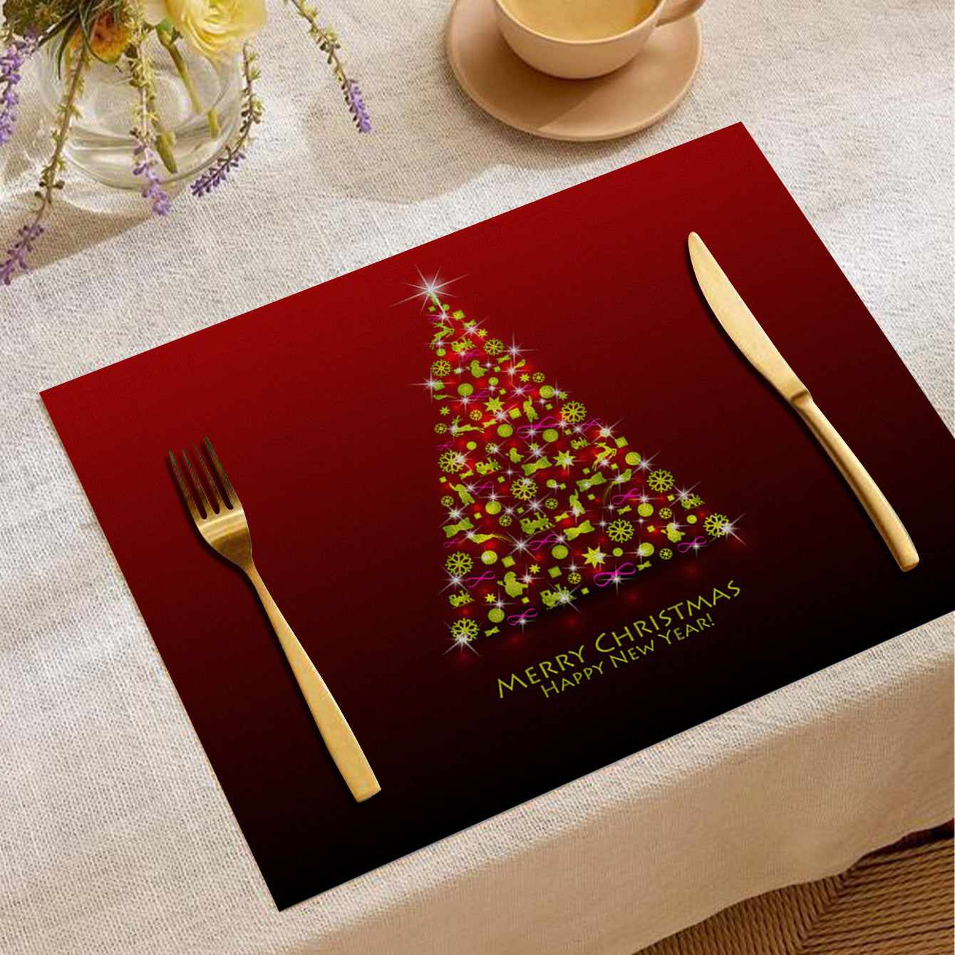 Christmas Digital Printing Placemat Linen Insulation Antifouling Decoration