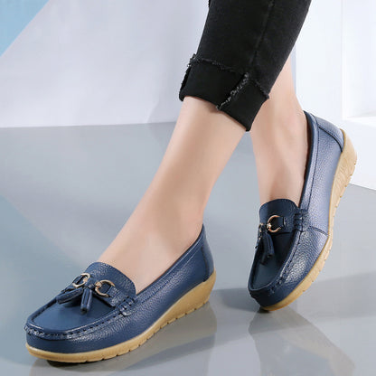 Women's Two-Layer Calf Leather Slip-On Shoes