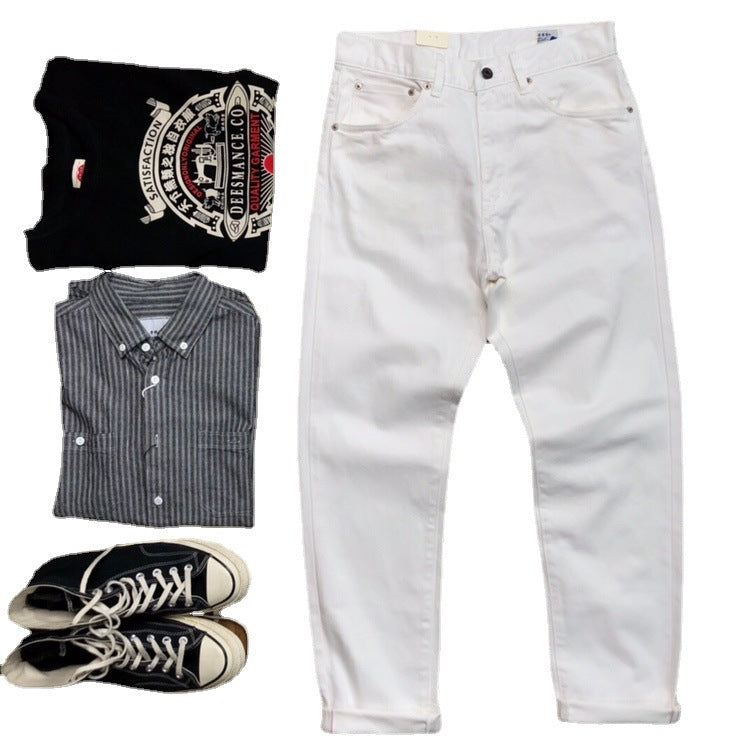 New Straight Men's Casual White Jeans