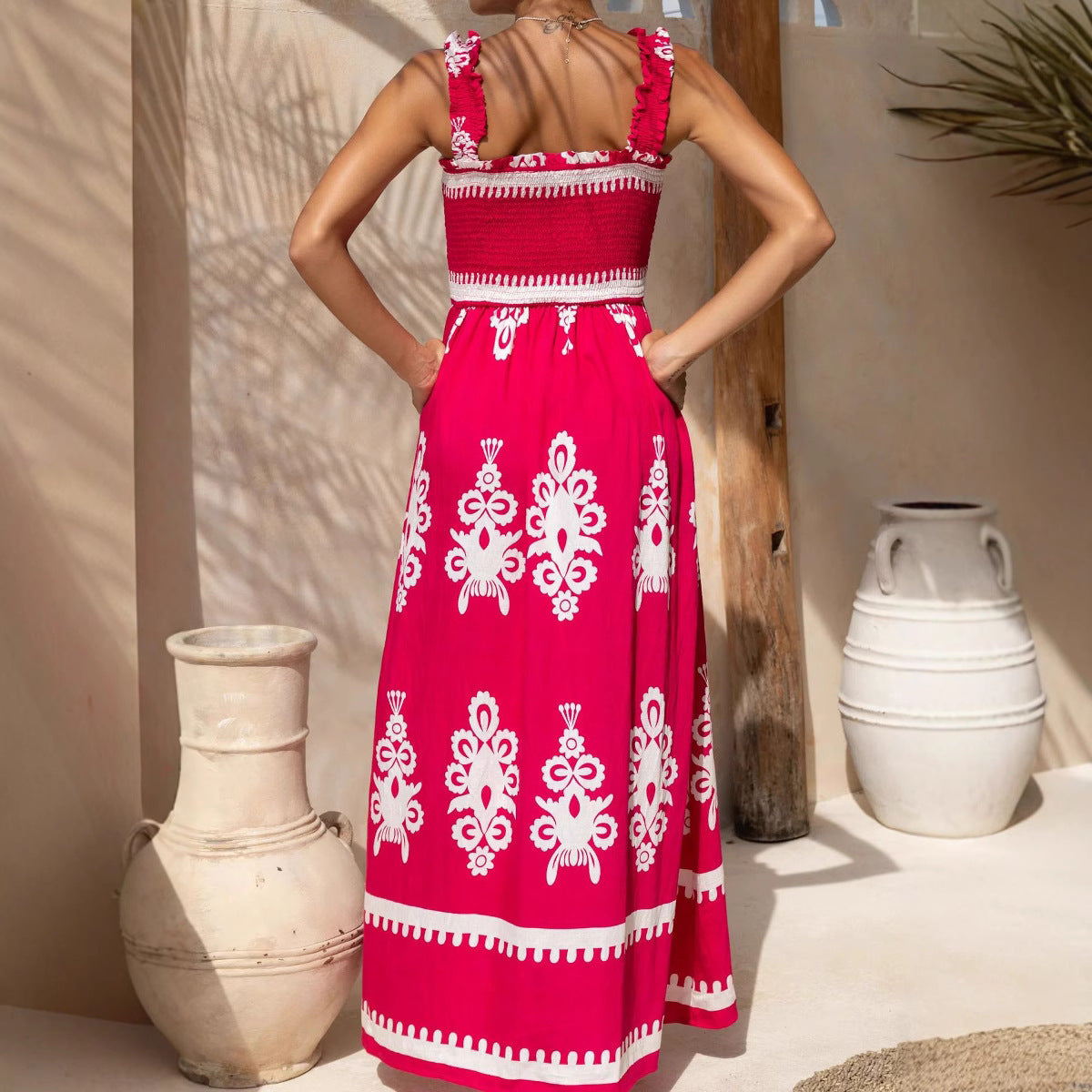 Beach Dress Vacation Style Printed Strapless Dress