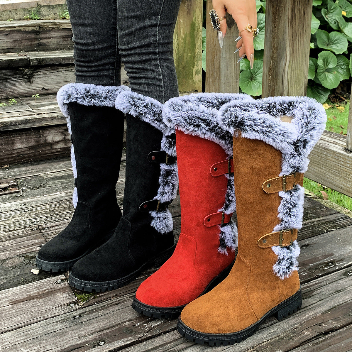 Women's Rabbit Fur Snow Boots - Winter Warmth