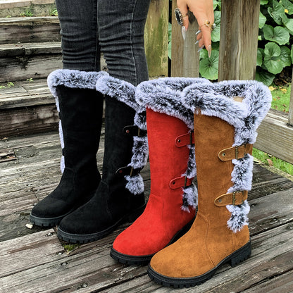 Women's Rabbit Fur Snow Boots - Winter Warmth