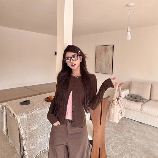 Women's Autumn Korean Style Niche Retro Versatile Fake Two-Piece Top