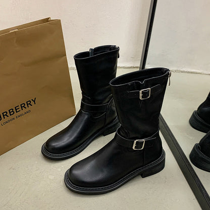 Women's Retro Western Cowboy Boots with Belt Buckle