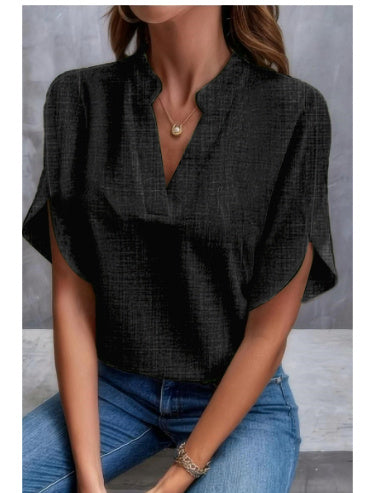 Women's Summer Chiffon V-Neck Shirt - Short Sleeve