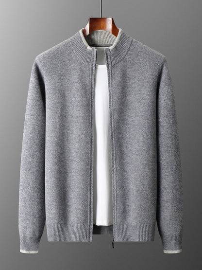 Men's Color-blocked Semi-high Neck Zip-up Wool Fashion Trendy Set