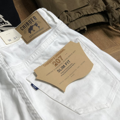 New Straight Men's Casual White Jeans