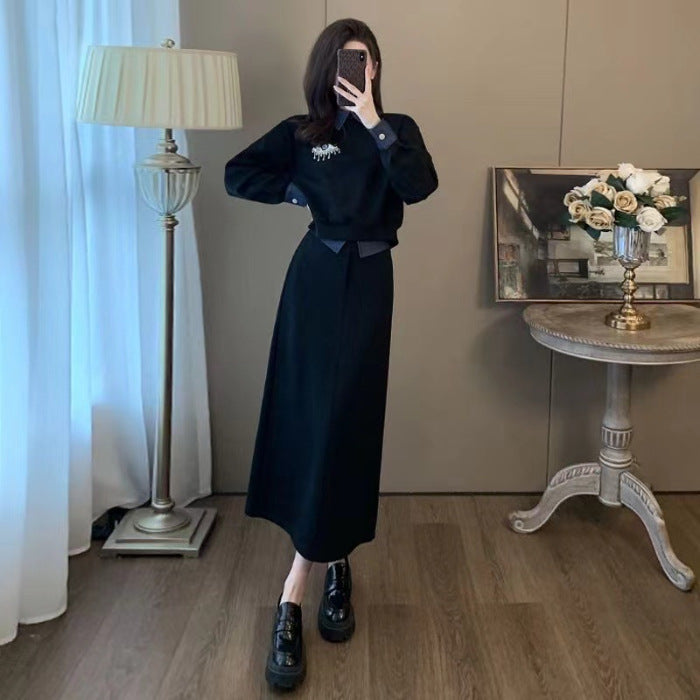 Fake Two-piece Sweatshirt Set Women Korean Version Set Skirt