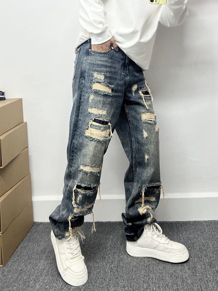 American Casual Stylish Ripped Patch Jeans