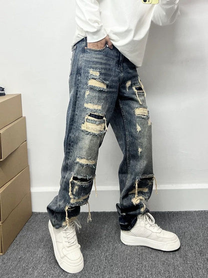 American Casual Stylish Ripped Patch Jeans