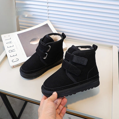 Fleece-lined Thick Snow Boots Girls' Double Velcro Ankle Boots