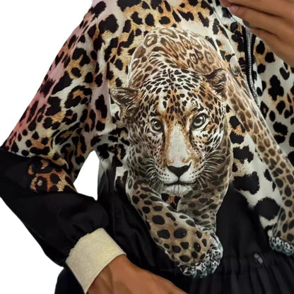 Women's Fashion Loose Print Zip-Up Jacket