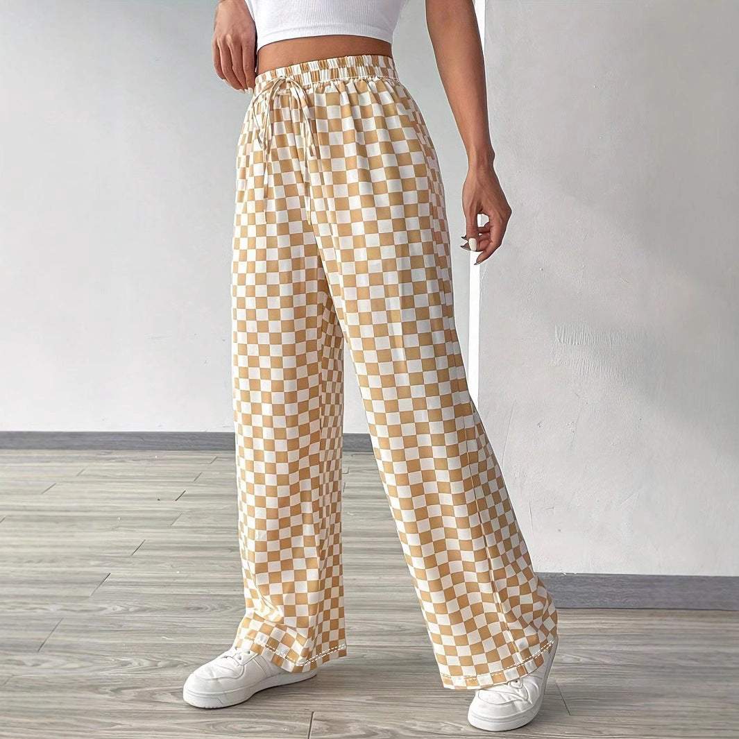 Women's Casual High-waisted Checkered Straight-leg Pants