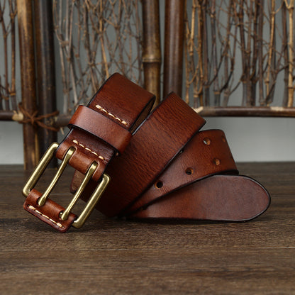 Men's Leather Belt Double Pin Buckle