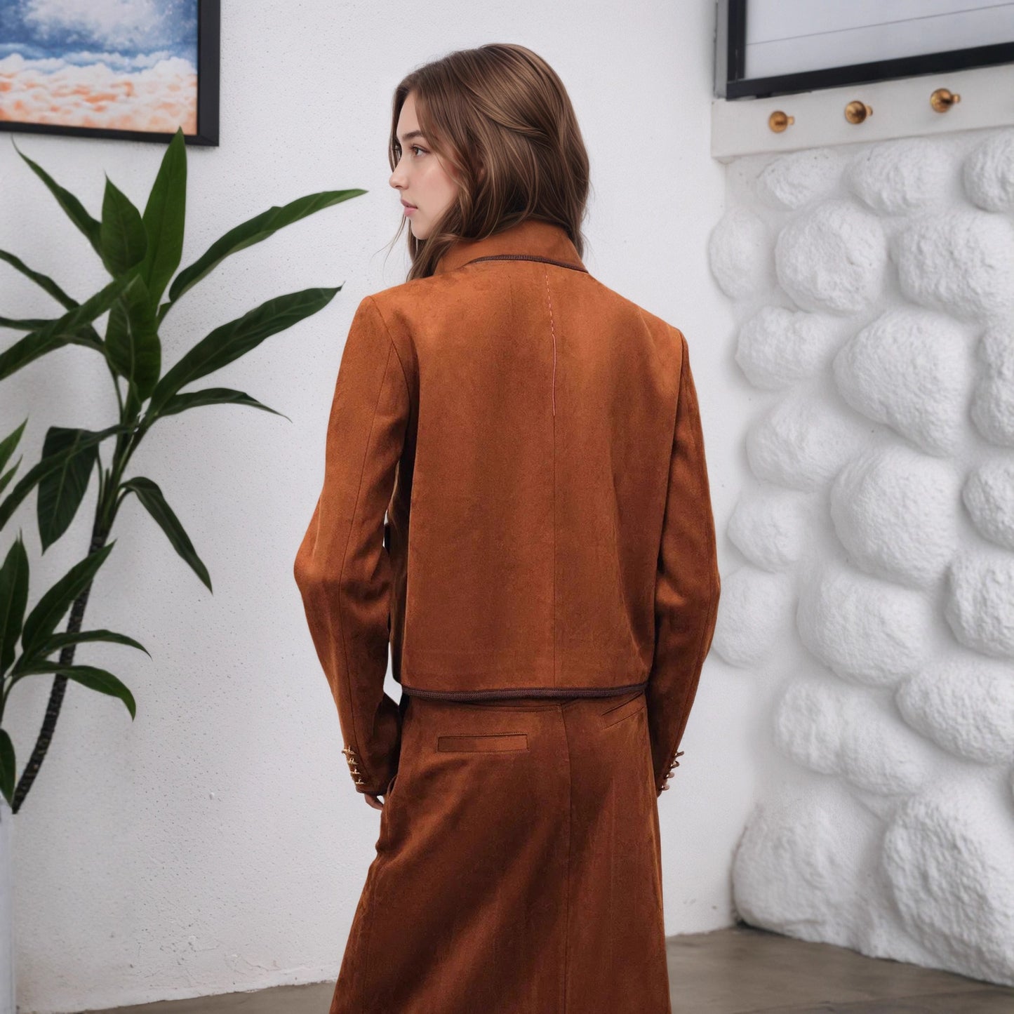 Long-sleeve Color-blocking Trim Design Short Minimalist High-end Coat